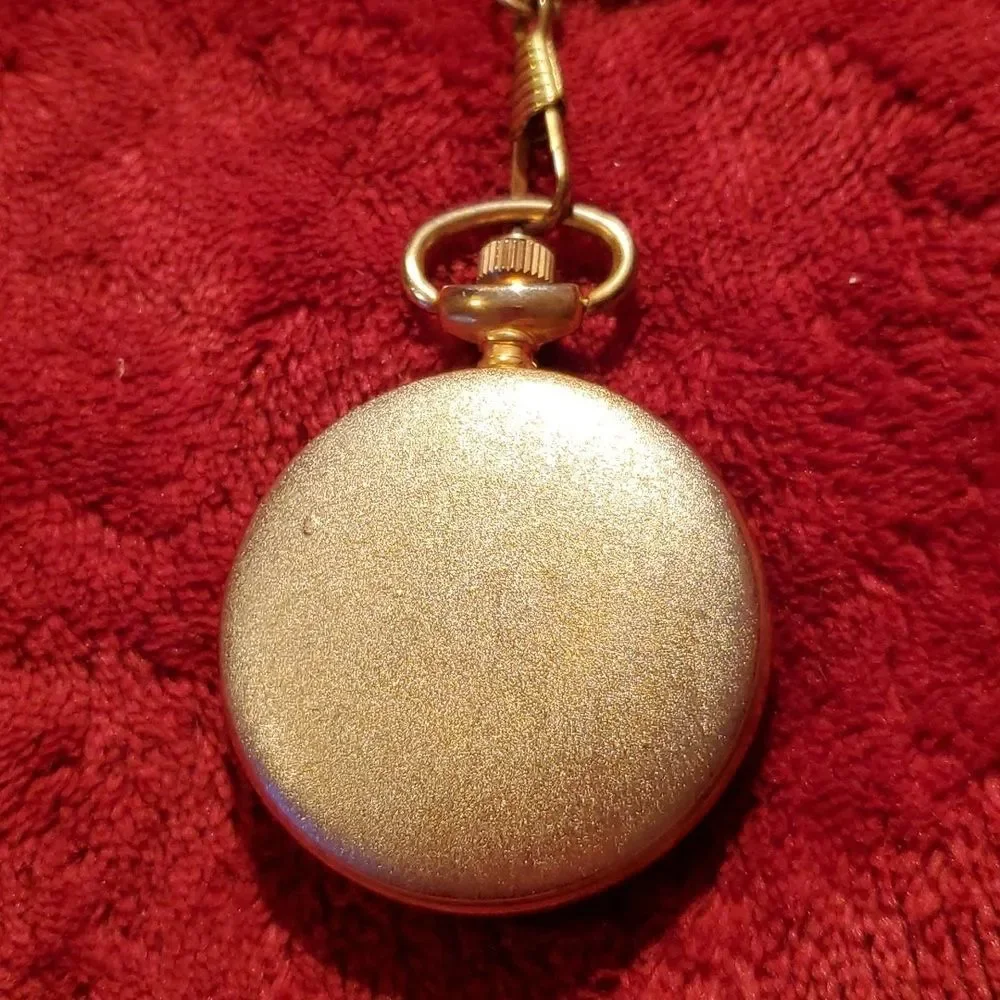 Milan Motorcycle Black & Gold Enameled Pocketwatch Watch with Chain‎ & Clip